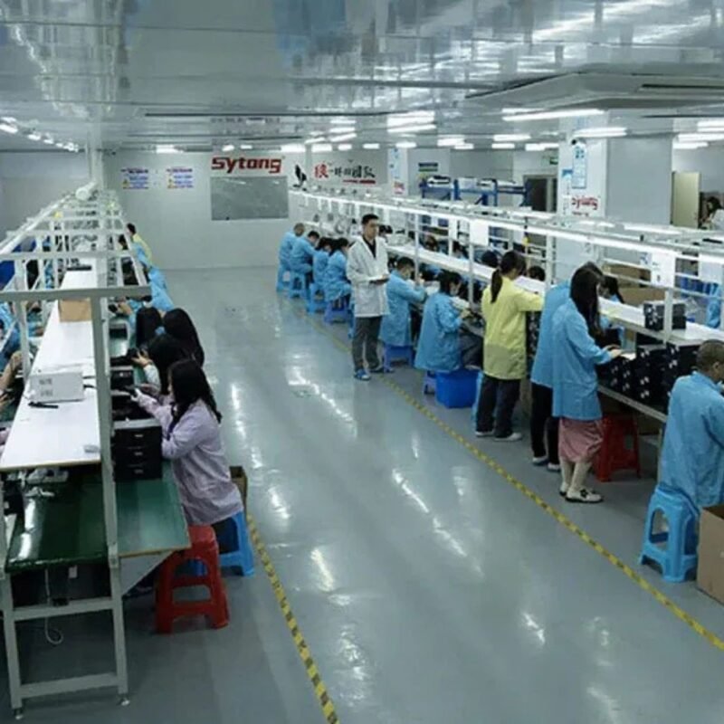 Workers on the packaging line are at work