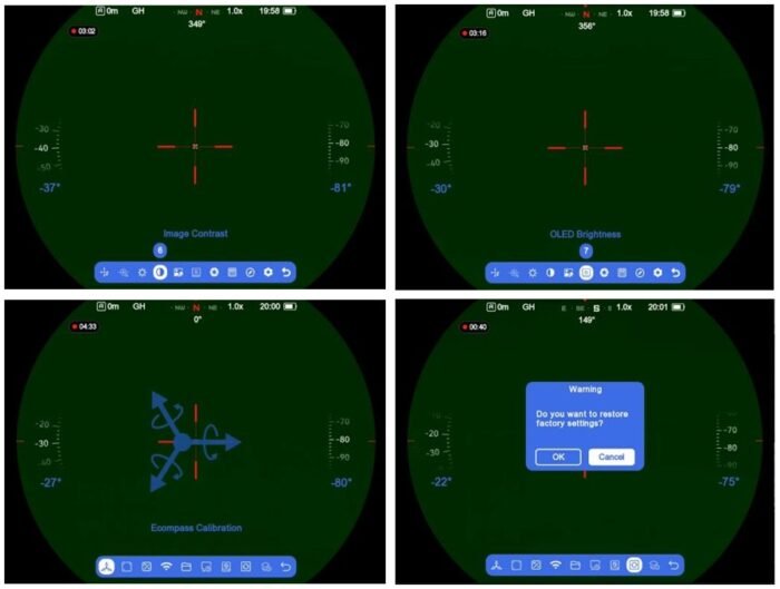 EDRP2-R650R display settings: image contrast, OLED brightness, e-compass calibration