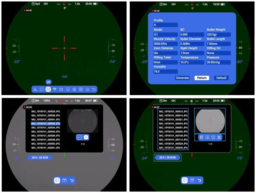 EDRP2-R650R OLED interface: reticle view and ballistic calculation parameters