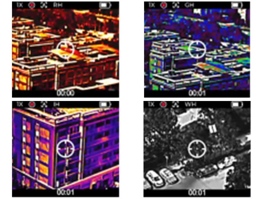 SIEGE-S213 thermal imaging palettes: iron red, rainbow, purple and white hot